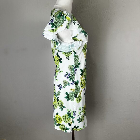 Amanda Uprichard Dress White Green Floral Size Small Fiori Mini Ruffle Sleeve - Picture 6 of 10